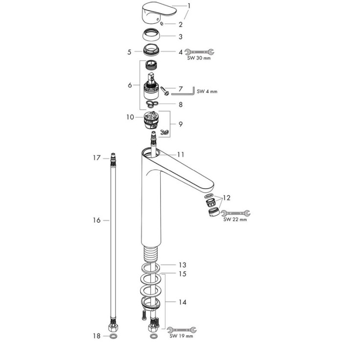 Baterie inalta pentru lavoar, Hansgrohe, Focus 230, fara ventil, crom [3]