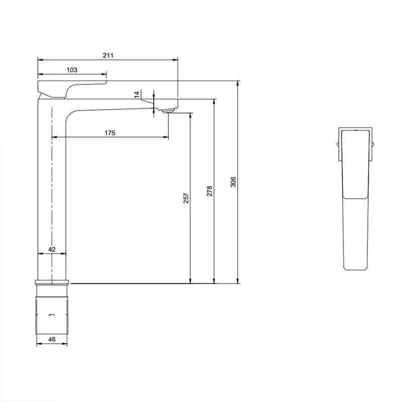 Baterie înaltă pentru lavoar Villeroy&Boch, Architectura Square 257, cu ventil click-clack, negru mat [6]