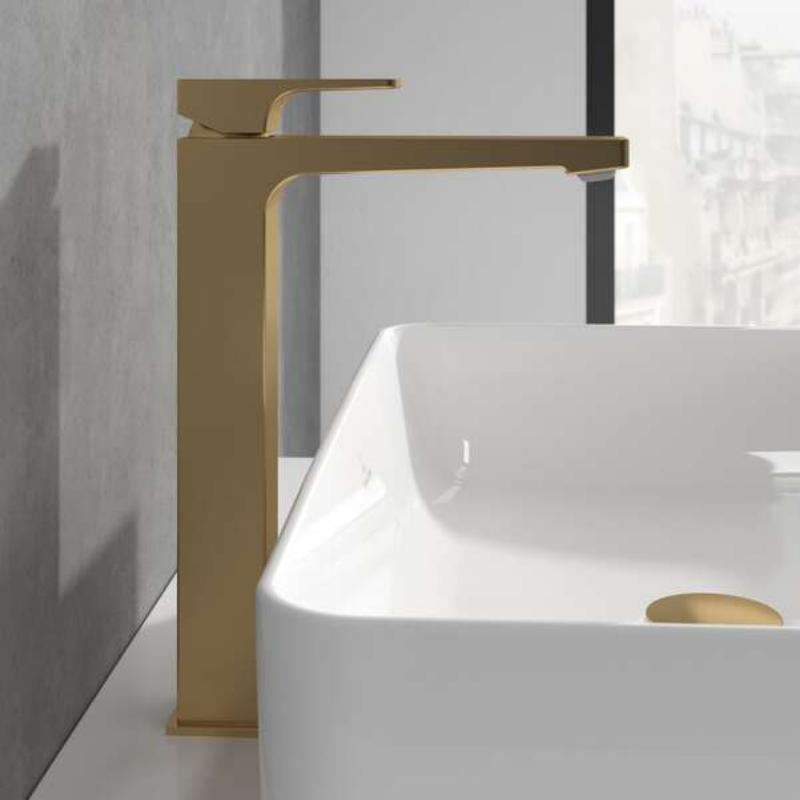 Baterie înaltă pentru lavoar Villeroy&Boch, Architectura Square, cu ventil click-clack, brushed gold [2]