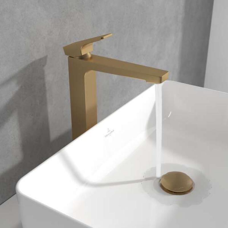 Baterie înaltă pentru lavoar Villeroy&Boch, Architectura Square, cu ventil click-clack, brushed gold [6]