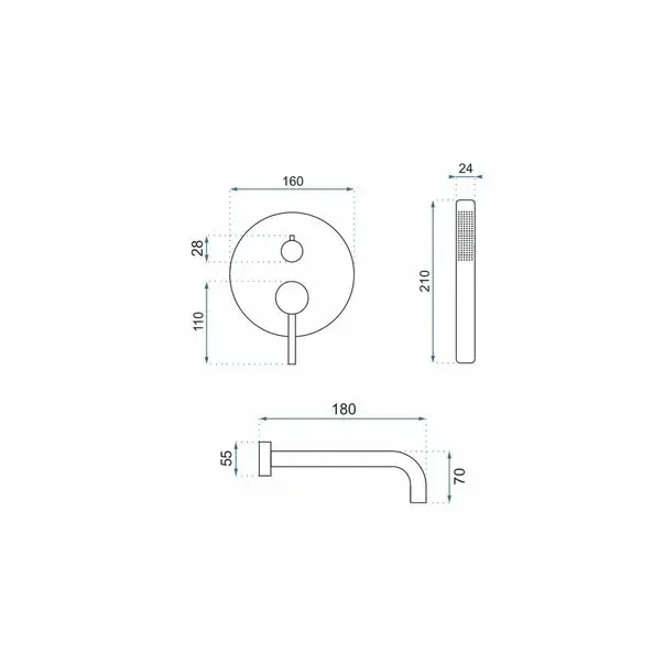 Baterie incastrata auriu cada Rea Lungo ingropat si set de dus inclus [5]