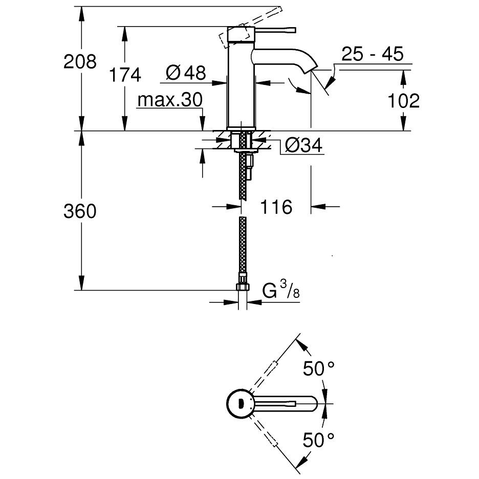 Baterie lavoar antracit Grohe Essence, S fara ventil [2]