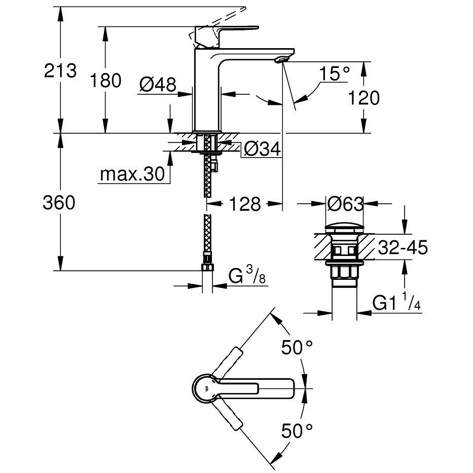 Baterie lavoar antracit mat Grohe Lineare, cu ventil click-clack [2]