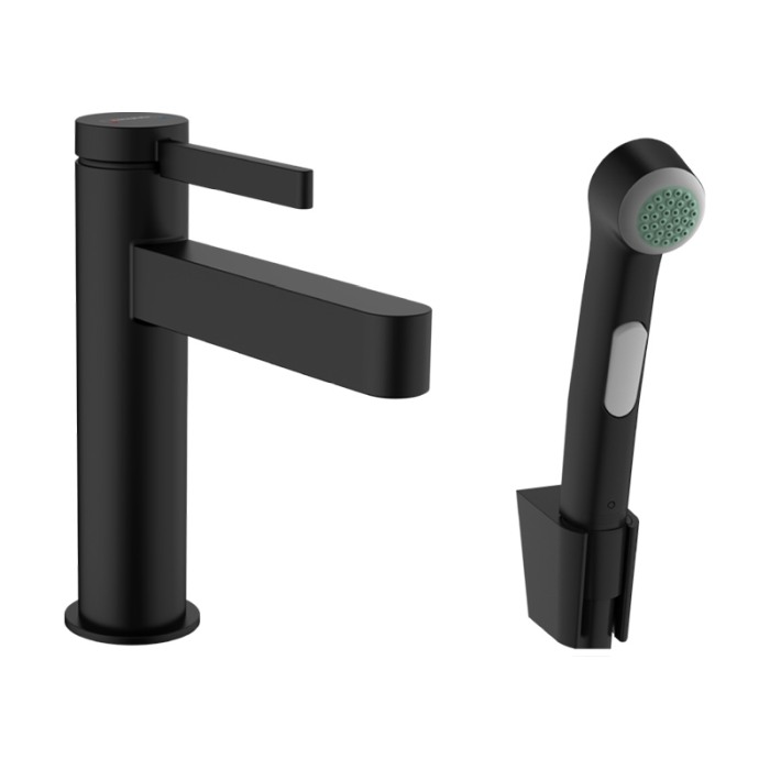 Baterie lavoar cu dus igienic, Hansgrohe, Finoris, cu ventil, negru mat [1]