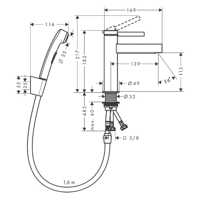 Baterie lavoar cu dus igienic, Hansgrohe, Finoris, cu ventil, negru mat [2]