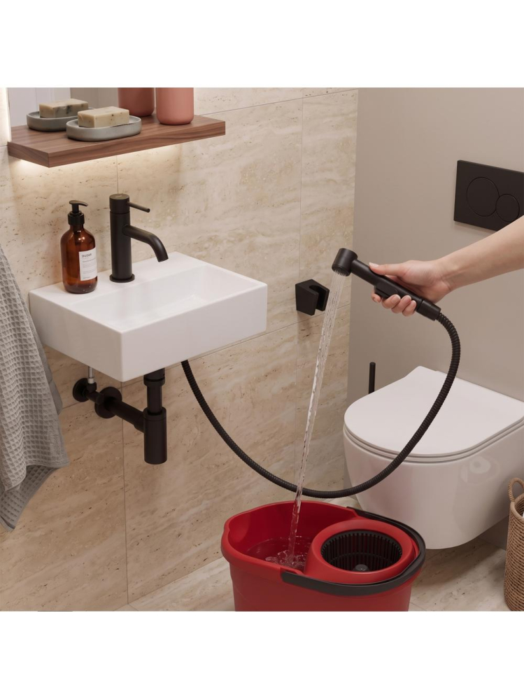 Baterie lavoar cu bidetta Rea Lungo negru montaj pe blat sau perete 120 mm [7]