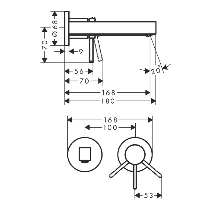 Baterie lavoar cu montaj pe perete, Hansgrohe, Finoris, cu pipa 16,8 cm, crom [2]