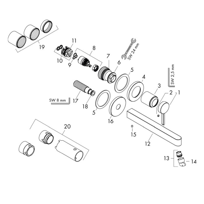 Baterie lavoar cu montaj pe perete, Hansgrohe, Finoris, cu pipa 16,8 cm, crom [4]