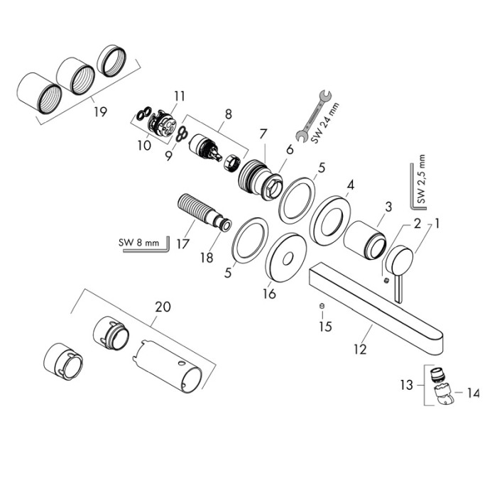 Baterie lavoar cu montaj pe perete, Hansgrohe, Finoris, cu pipa 16,8 cm, negru mat [4]