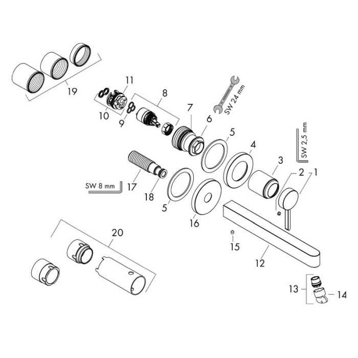 Baterie lavoar cu montaj pe perete, Hansgrohe, Finoris, cu pipa 22,8 cm, crom [4]