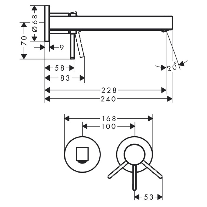 Baterie lavoar cu montaj pe perete, Hansgrohe, Finoris, cu pipa 22,8 cm, crom [2]