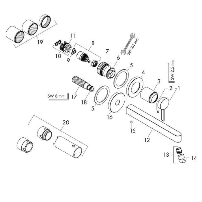 Baterie lavoar cu montaj pe perete, Hansgrohe, Finoris, cu pipa 22,8 cm, negru mat [4]