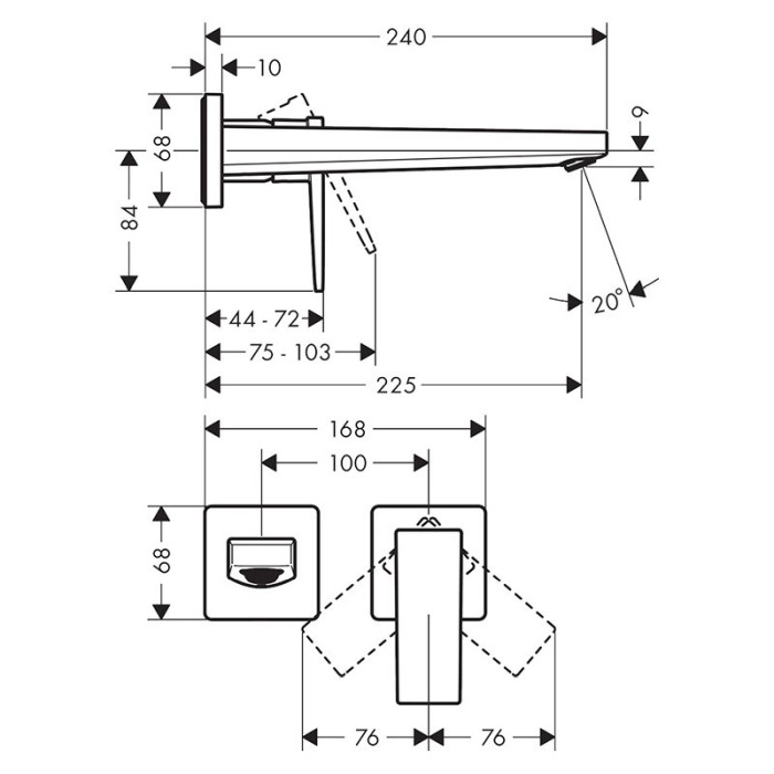 Baterie lavoar cu montaj pe perete, Hansgrohe, Metropol, pipa 22,5 cm, auriu lucios [2]