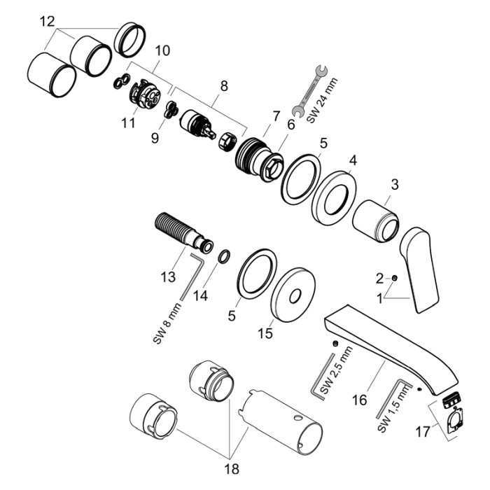 Baterie lavoar cu montaj pe perete, Hansgrohe, Vivenis, cu pipa 19,2 cm, alb mat [4]
