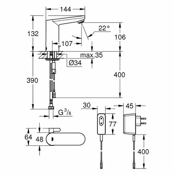 Baterie lavoar cu senzor Grohe Eurosmart Cosmopolitan Electronica crom [5]