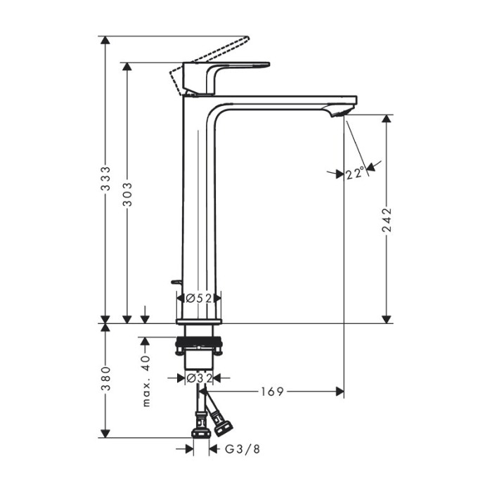 Baterie lavoar cu ventil, Hansgrohe, Rebris E 240, crom [2]