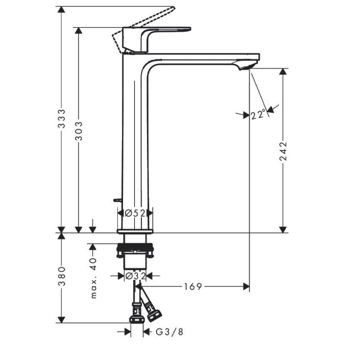 Baterie lavoar cu ventil, Hansgrohe, Rebris E 240, negru mat [2]