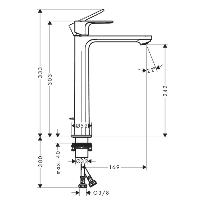 Baterie lavoar cu ventil, Hansgrohe, Rebris S 240, crom [2]