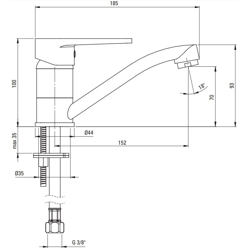 Baterie lavoar Deante Tubo crom cu pivotanta 15.2 cm [2]