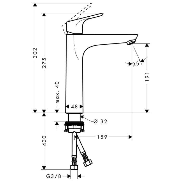 Baterie lavoar fara ventil, Hansgrohe, Focus 190, Crom [2]