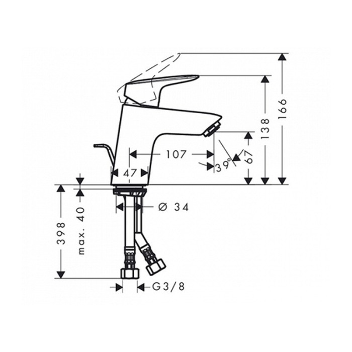 Baterie lavoar fara ventil, Hansgrohe, Logis, crom [2]