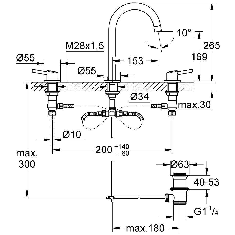 Baterie lavoar Grohe Concetto, dubla comanda, marime L [3]