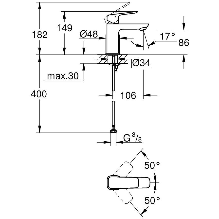 Baterie lavoar Grohe Cubeo, fara ventil, marime S, negru mat [5]