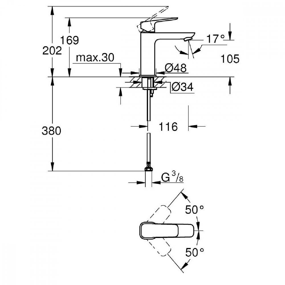 Baterie lavoar Grohe Cubeo, fara ventil pop-up, marime M, crom [4]
