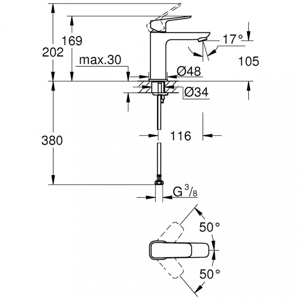 Baterie lavoar Grohe Cubeo, fara ventil pop-up, marime M, negru mat [4]