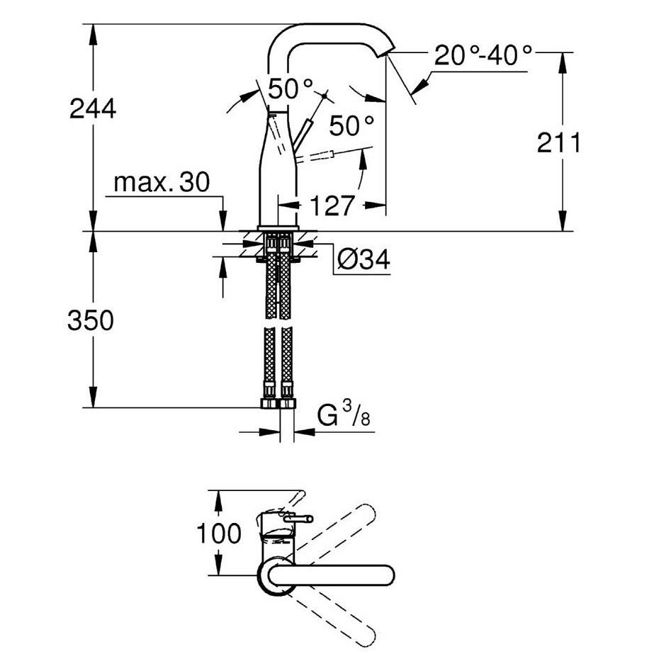 Baterie lavoar Grohe Essence, fara ventil, marime L [2]