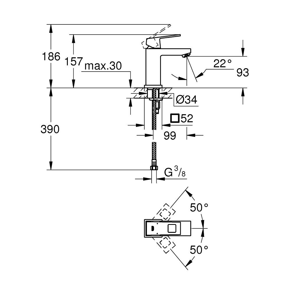 Baterie lavoar Grohe Eurocube, cu limitator debit, marime S [3]
