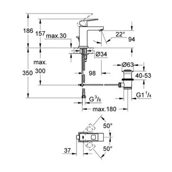 Baterie lavoar Grohe Eurocube S crom lucios aerator debit [2]
