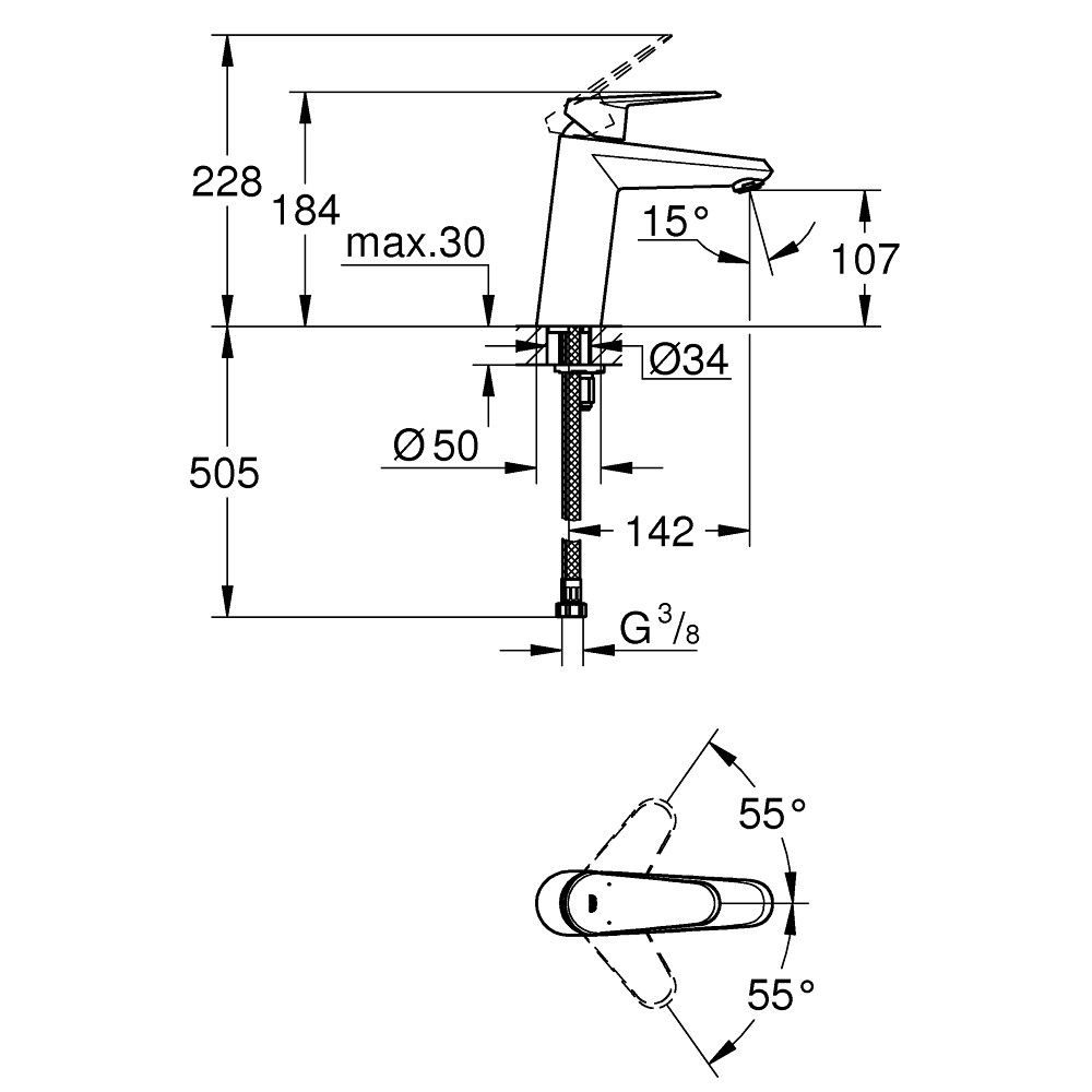 Baterie lavoar Grohe Eurodisc Cosmopolitan, marime M [2]
