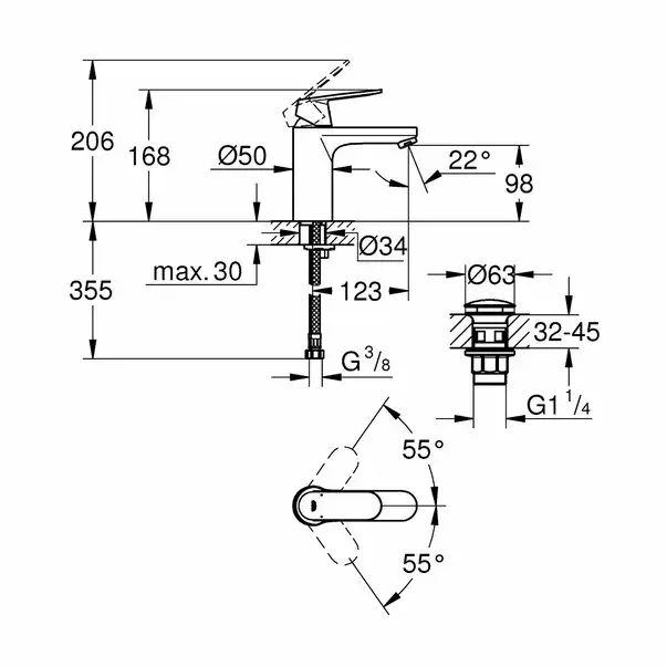 Baterie lavoar Grohe Eurosmart Cosmopolitan M monocomanda 1/2 crom [2]