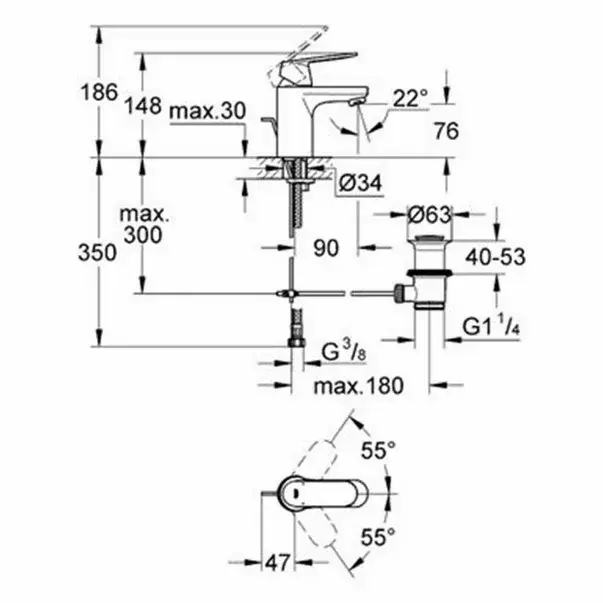 Baterie lavoar Grohe Eurosmart Cosmopolitan S crom [2]