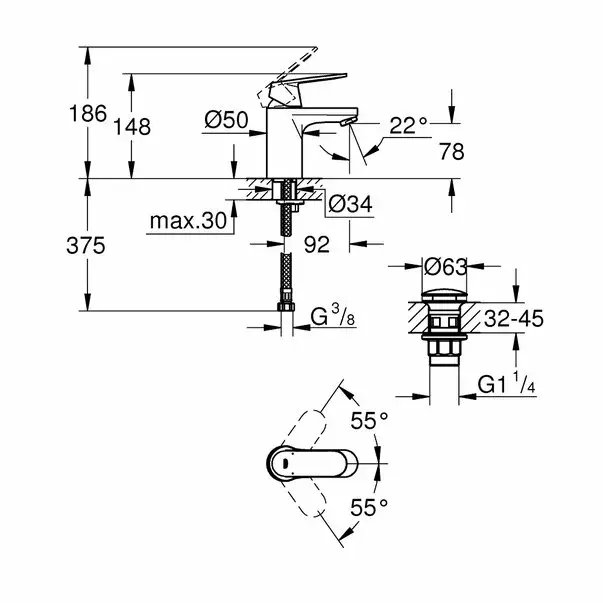 Baterie lavoar Grohe Eurosmart Cosmopolitan S monocomanda 1/2 crom [2]