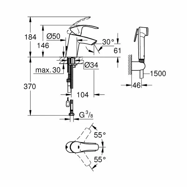 Baterie lavoar Grohe Eurosmart New cu dus igienic crom lucios [2]