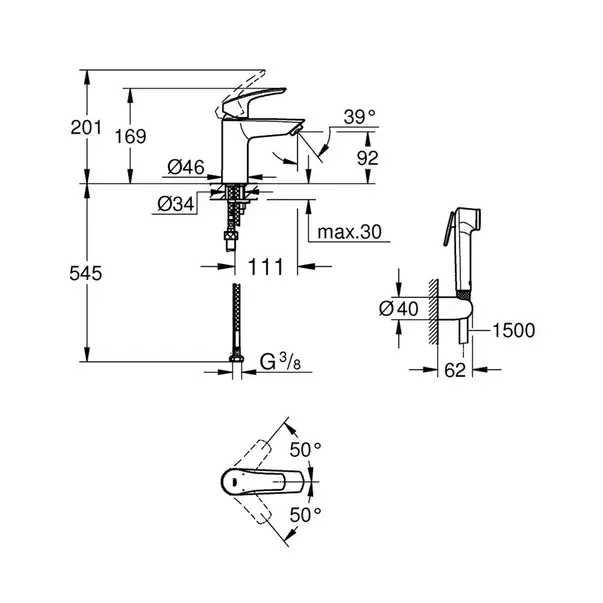 Baterie lavoar Grohe Eurosmart New S crom cu dus igienic [2]