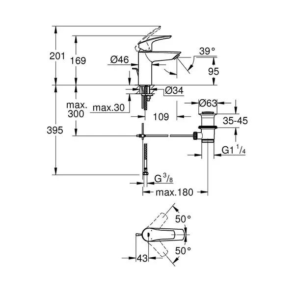 Baterie lavoar Grohe Eurosmart New S monocomanda crom lucios [2]