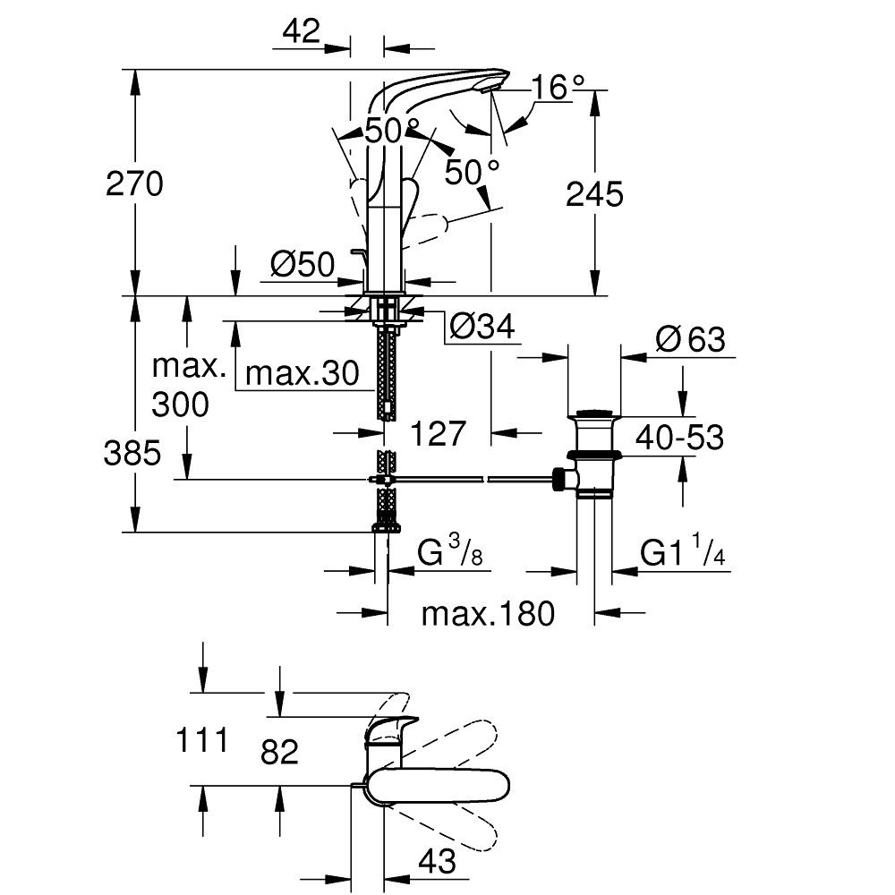 Baterie lavoar Grohe Eurostyle, cu maner plin, crom, marime L [2]
