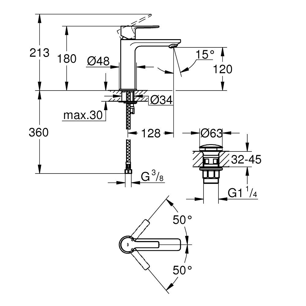 Baterie lavoar Grohe Lineare, cu ventil click-clack [4]