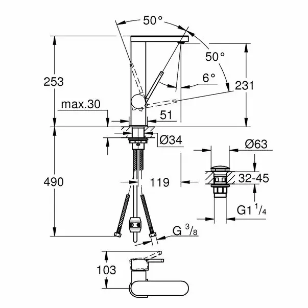 Baterie lavoar Grohe Plus L cu pipa extractibila [4]
