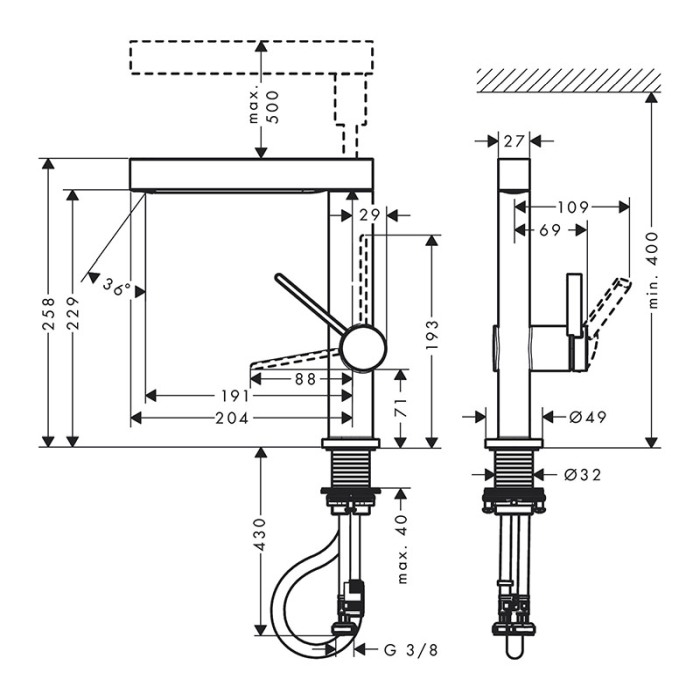 Baterie lavoar, Hansgrohe, Finoris 230, cu pipa extractibila, cu ventil, alb mat [2]
