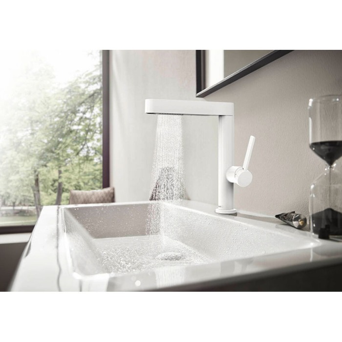 Baterie lavoar, Hansgrohe, Finoris 230, cu pipa extractibila, cu ventil, alb mat [4]