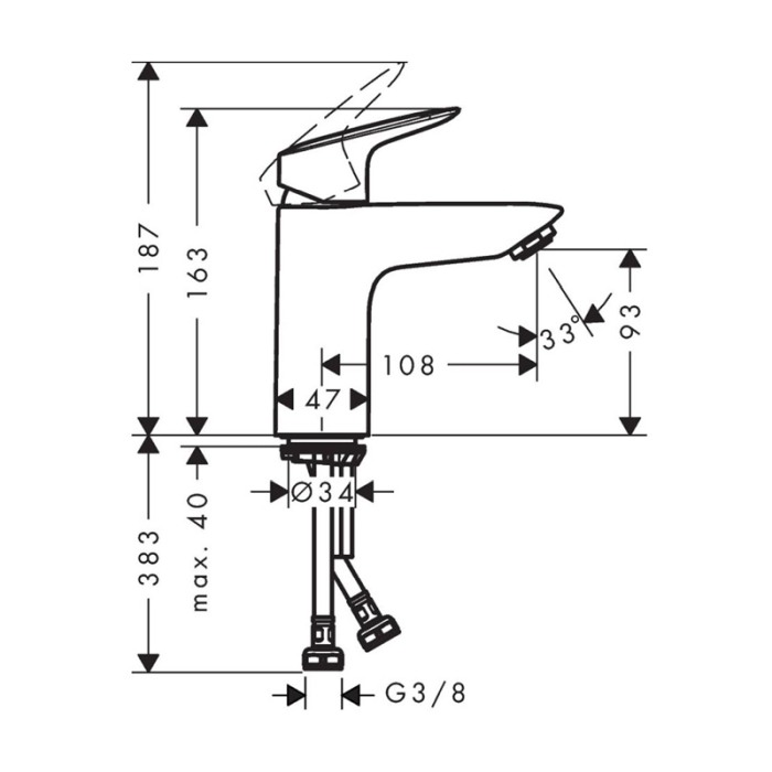 Baterie lavoar Hansgrohe, Logis 100, crom [2]
