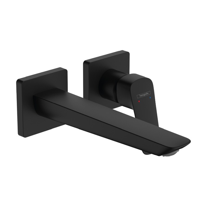 Baterie lavoar, Hansgrohe, Logis, cu montaj pe perete, cu pipa 20,6 cm si ventil, negru mat [1]