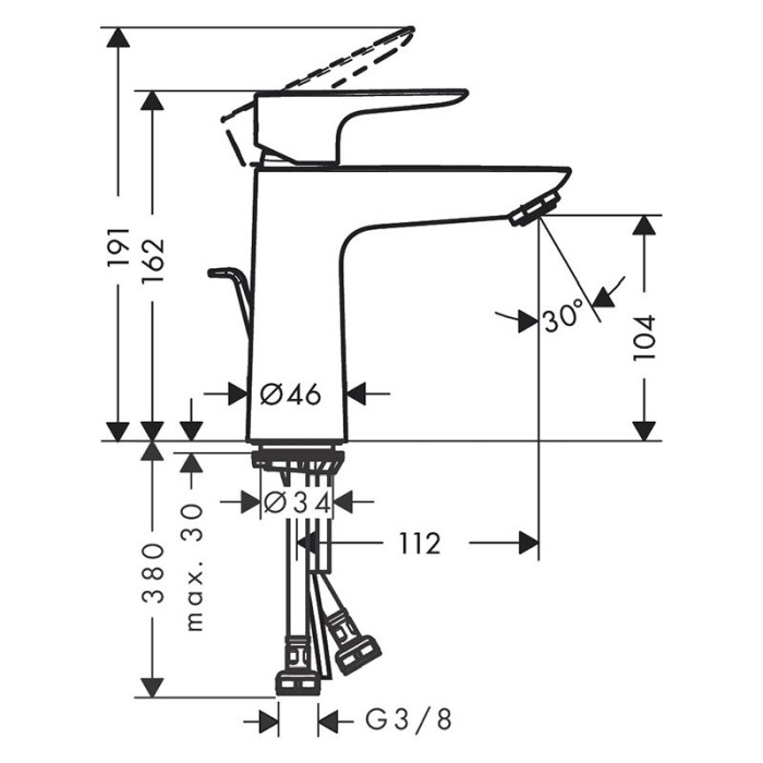 Baterie lavoar, Hansgrohe, Talis E 110, cu ventil, negru cromat periat [2]