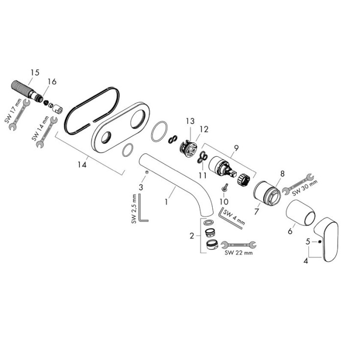 Baterie lavoar, Hansgrohe, Vernis Blend, pipa 205 mm, montaj pe perete, crom [4]