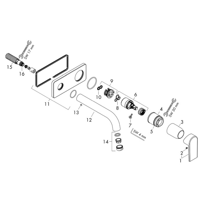 Baterie lavoar Hansgrohe, Vernis Shape, pipa 205 mm, montaj pe perete, crom [4]