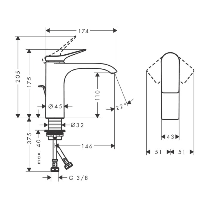 Baterie lavoar, Hansgrohe, Vivenis 110, alb mat [2]